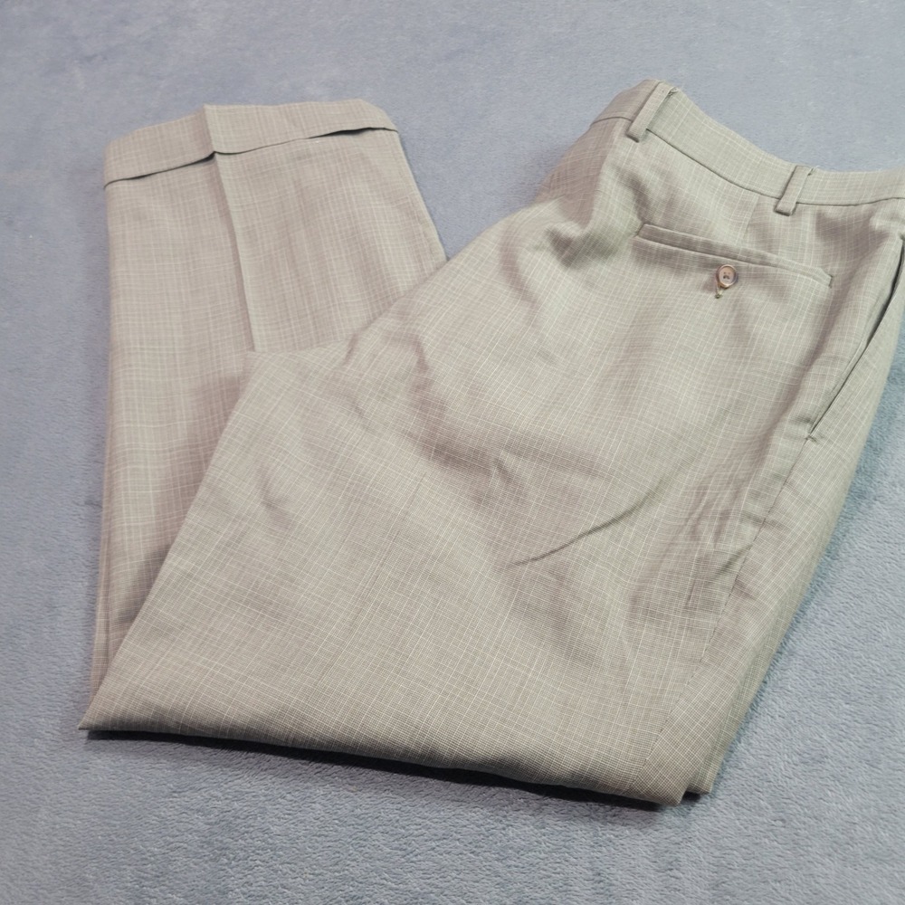 Lauren‎ Ralph Lauren Dress Pants Men 36x29 Tan Wool Pleated Cuffed Micro-Check